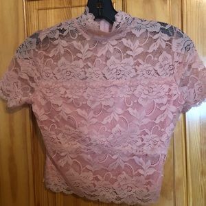 Lace shirt, shows a little belly